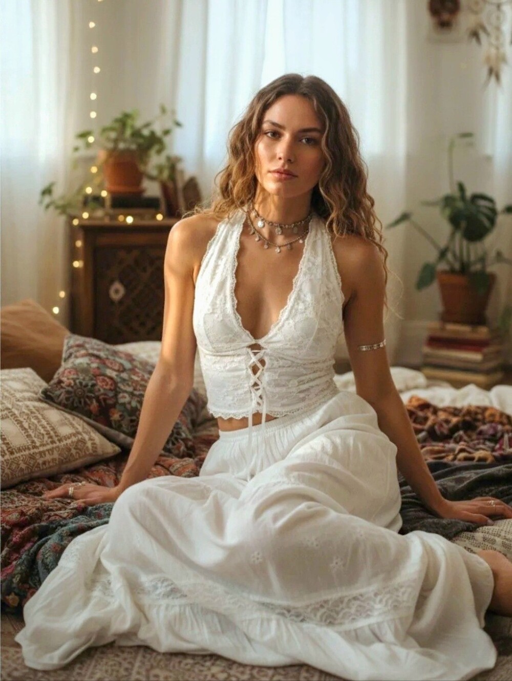 Boho White Lace Halter Top